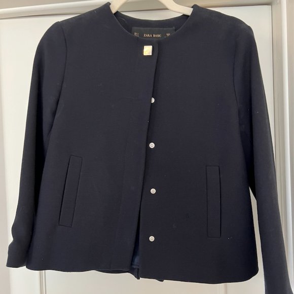 ZARA Navy Button Jacket - Picture 1 of 2